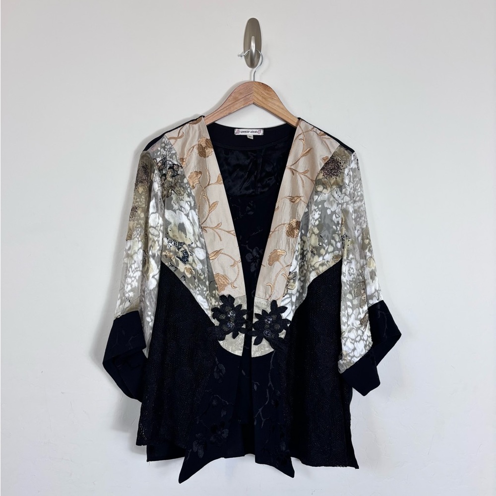 Vintage Spencer Alexis Floral Velvet Burnout Kimono Cardigan Whimsigoth 3X